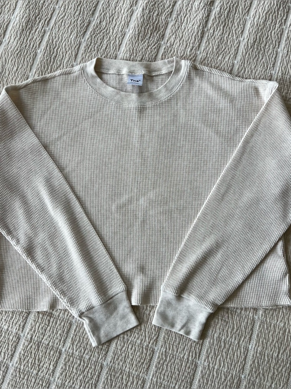Aritzia Long Sleeve Waffle Knit Top in Light Beige